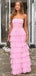 Morden Strapless Pink Chiffon Long Evening Prom Dresses, Side Slit Prom Dress, MR9578