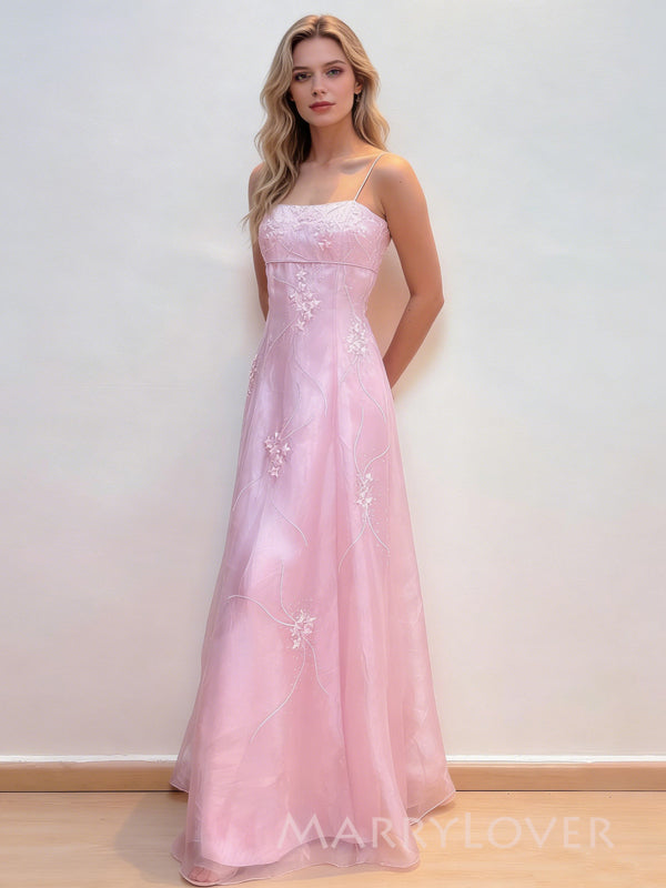 Gorgeous Spaghetti Straps Pink Long Evening Prom Dresses, MR9581