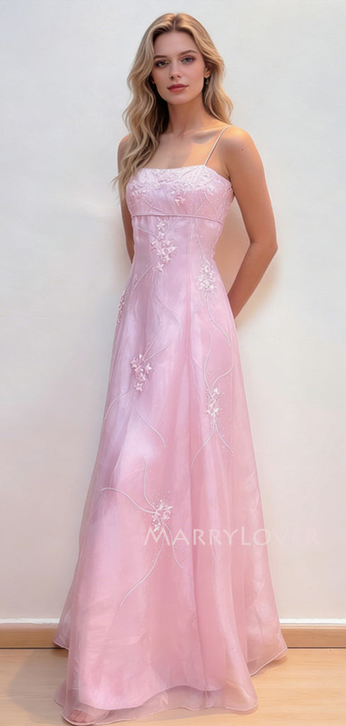 Gorgeous Spaghetti Straps Pink Long Evening Prom Dresses, MR9581