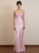Simple Pink Satin Beaded Mermaid Long Evening Prom Dresses, MR9584