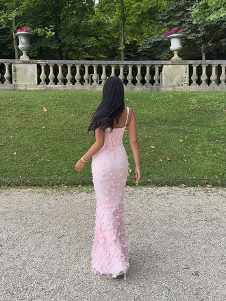 Formal Straps Mermaid Pink Long Evening Prom Dresses, MR9586