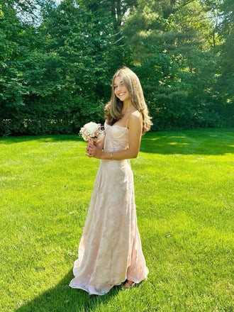 Floor-length Spaghetti Straps Pink Long Evening Prom Dresses, MR9589