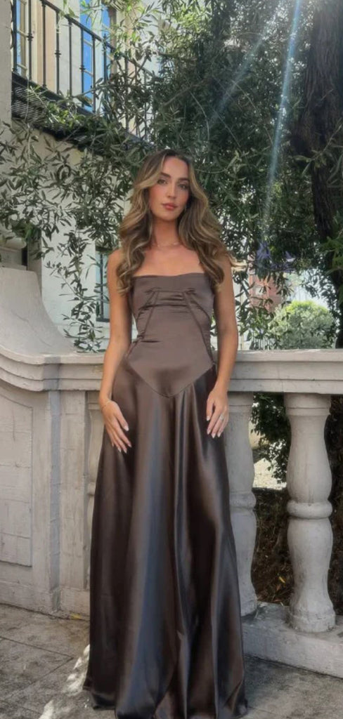 Popular Spaghetti Straps Satin Long Evening Prom Dresses, MR9591