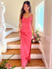 Simple Hot Pink Satin V-neck Long Evening Prom Dresses, MR9595