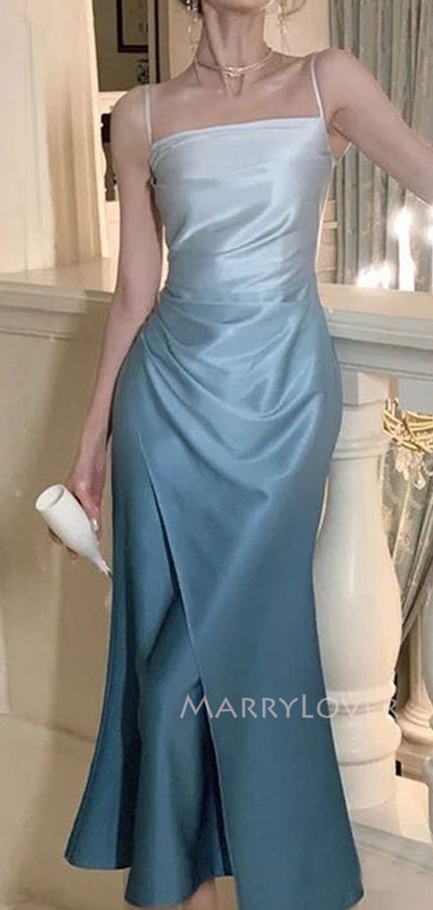 Unique Blue Satin Mermaid Long Evening Prom Dresses, MR9598