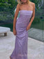 Sexy Purple Lace Mermaid Long Evening Prom Dresses, Strapless Prom Dress, MR9599