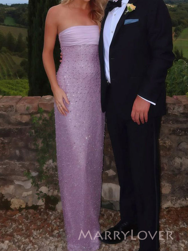 Sexy Purple Lace Mermaid Long Evening Prom Dresses, Strapless Prom Dress, MR9599