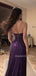 Simple Purple Sequins Long Evening Prom Dresses, Spaghetti Straps V-neck Prom Dress, MR9608