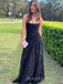 Beautifu Spaghetti Straps Black Long Evening Prom Dresses, MR9611