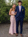 Simple Pink Satin Mermaid Long Evening Prom Dresses, MR9616
