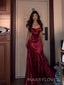 Mermaid Dark Red Satin Long Evening Prom Dresses, MR9617