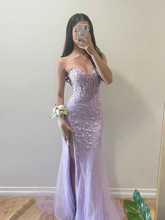 Lovely Lilac Tulle Applique Mermaid Sweetheart Long Evening Prom Dresses, MR9618