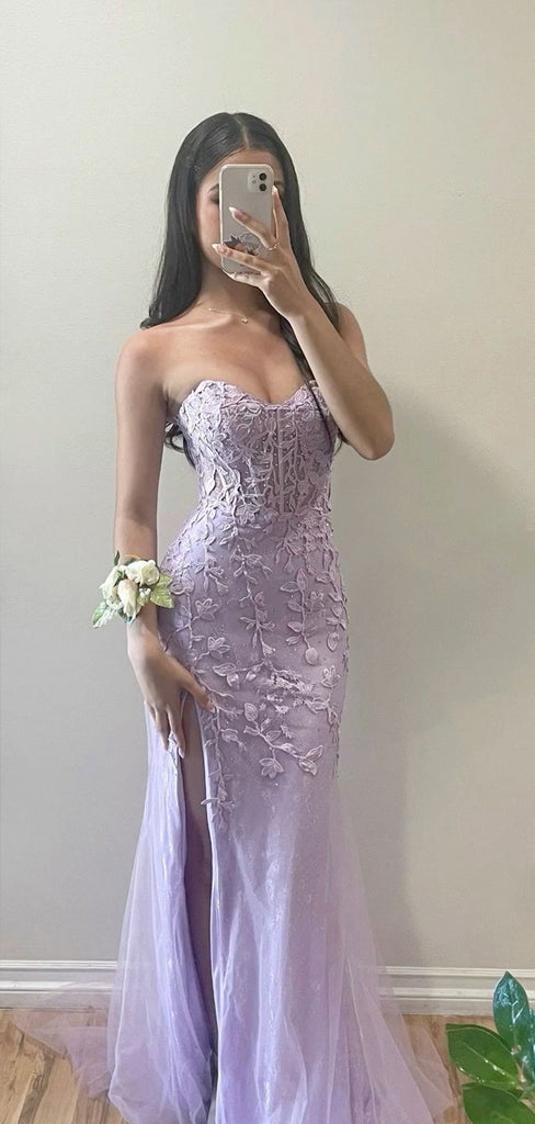 Lovely Lilac Tulle Applique Mermaid Sweetheart Long Evening Prom Dresses, MR9618