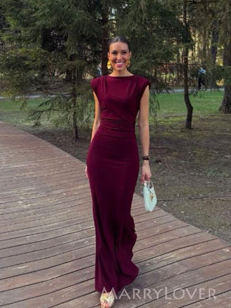 Simple Burgundy Mermaid Long Evening Prom Dresses, MR9623