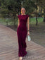 Simple Burgundy Mermaid Long Evening Prom Dresses, MR9623