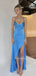 Sexy V-neck Blue Long Evening Prom Dresses, Spaghetti Straps Prom Dress, MR9626