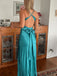 Elegant Mermaid Blue Satin V-neck Long Evening Prom Dresses, MR9630