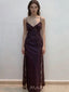 Gorgeous Purple Lace Satin V-neck Long Evening Prom Dresses, MR9635