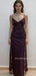 Gorgeous Purple Lace Satin V-neck Long Evening Prom Dresses, MR9635