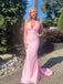 Gorgeous Pink V-neck Mermaid Long Evening Prom Dresses, Halter Backless Prom Dress, MR9637