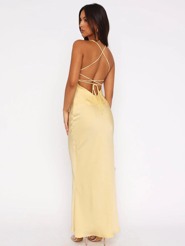 Simple Yellow Mermaid Spaghetti Straps Long Evening Prom Dresses, MR9642