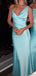 Lovely Blue Satin Mermaid Long Evening Prom Dresses, MR9644