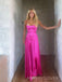 Gorgeous Spaghetti Straps Hot Pink Satin Long Evening Prom Dresses, MR9647