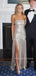 Sparkly Silver Side Slit Strapless Long Evening Prom Dresses, MR9656