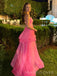 Formal Hot Pink A-line Long Strapless Evening Prom Dresses, MR9660