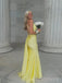 Sexy Backless V-neck Yellow Long Evening Prom Dresses, MR9661