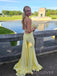 Sexy Backless V-neck Yellow Long Evening Prom Dresses, MR9661