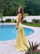 Sexy Backless V-neck Yellow Long Evening Prom Dresses, MR9661