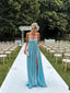 Simple Sweetheart Blue Side Slit Long Evening Prom Dresses, MR9665