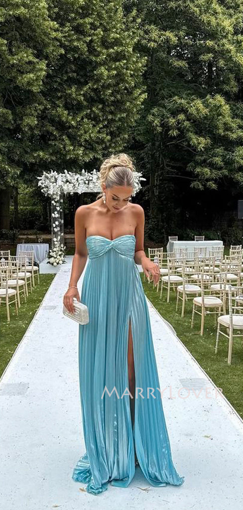 Simple Sweetheart Blue Side Slit Long Evening Prom Dresses, MR9665