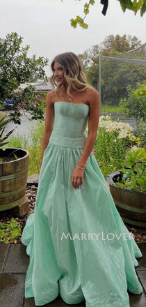 Formal Strapless A-line Blue Long Evening Prom Dresses, MR9666
