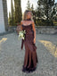 Mermaid Chocolate Satin Strapless Long Evening Prom Dresses, MR9669