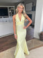 Morden Mermaid V-neck Yellow Long Evening Prom Dresses, MR9670