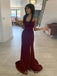 Sheath Mermaid Dark Red Backless Long Evening Prom Dresses, MR9673