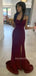 Sheath Mermaid Dark Red Backless Long Evening Prom Dresses, MR9673