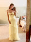 Gorgeous Sweetheart Light Yellow Chiffon Long Evening Prom Dresses, MR9674