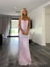 Gorgeous Spaghetti Straps Pink Satin Beaded Mermaid Long Evening Prom Dresses, MR9676