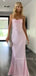 Gorgeous Spaghetti Straps Pink Satin Beaded Mermaid Long Evening Prom Dresses, MR9676
