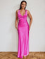 Formal Mermaid Pink Satin V-neck Long Evening Prom Dresses, MR9678
