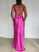 Formal Mermaid Pink Satin V-neck Long Evening Prom Dresses, MR9678