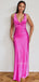 Formal Mermaid Pink Satin V-neck Long Evening Prom Dresses, MR9678