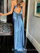 Lovely Blue Satin V-neck Long Evening Prom Dresses, Backless Mermaid Prom Dress, MR9679