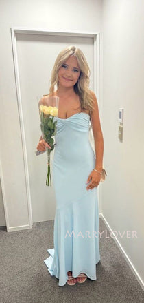 Light Blue Sweetheart Mermaid Long Evening Prom Dresses, MR9682