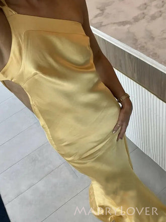 Sexy Backless Yellow Mermaid Long Evening Prom Dresses, MR9686