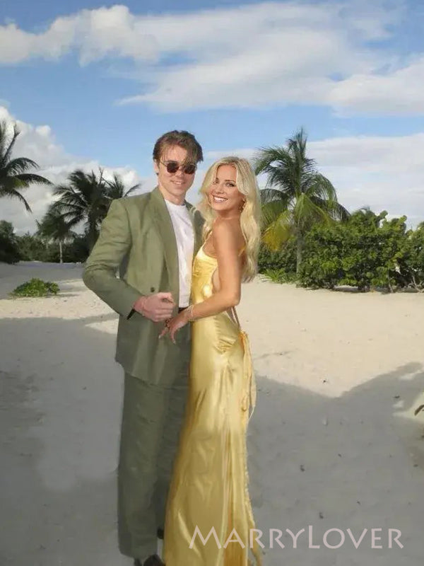 Sexy Backless Yellow Mermaid Long Evening Prom Dresses, MR9686