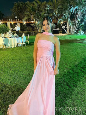 Formal Strapless Pink A-line Long Evening Prom Dresses, MR9687